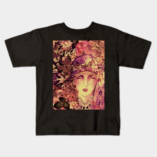 ROSE PINK MUTED FLORAL ART DECO FLAPPER COLLAGE POSTER PRINT Kids T-Shirt